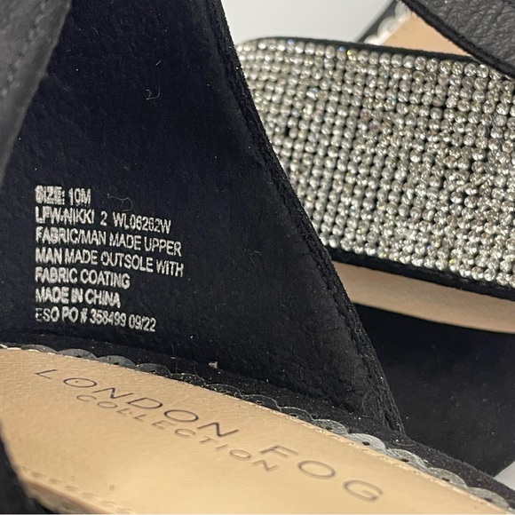 London Fog Nikki2 suede rhinestone block heel black sandals women’s Size 10W - Picture 8 of 12